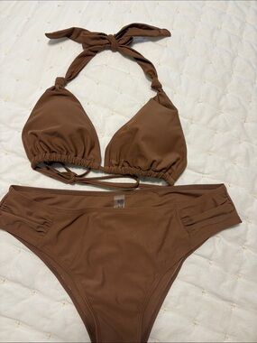 SHEIN Brown Tie-Halter Bikini Set